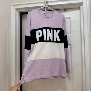 VS Langarmshirt rosa Gr. Small Baumwolle pastell lila Colorblock Oversize - Bild 1 von 10