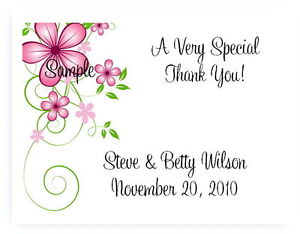 100 Personalized Custom Pink Floral Swirl Wedding Bridal Thank You Cards 