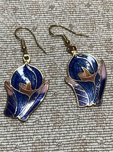 Vintage schöne Emaille Ohrhänger Ohrringe Piercing Haken Stil Nachlass - Bild 1 von 4