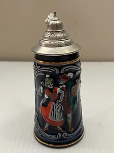 Vintage Cobalt Blue Dancing Couple DBGM Small Lidded Beer Stein Mug 5.5" Germany - Picture 1 of 6