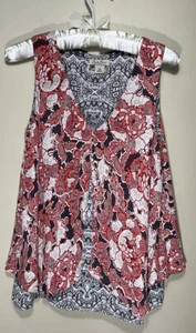 Lucky Brand Layered Silk Blouse Multi-Color Floral V Neck Tank Top Boho Sz XS - Picture 1 of 8