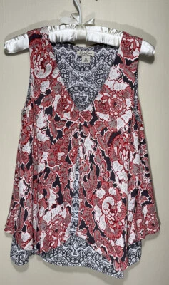 Blusa sin mangas boho Lucky Brand de seda en capas multicolor floral cuello en V talla XS Foto 1 de 4