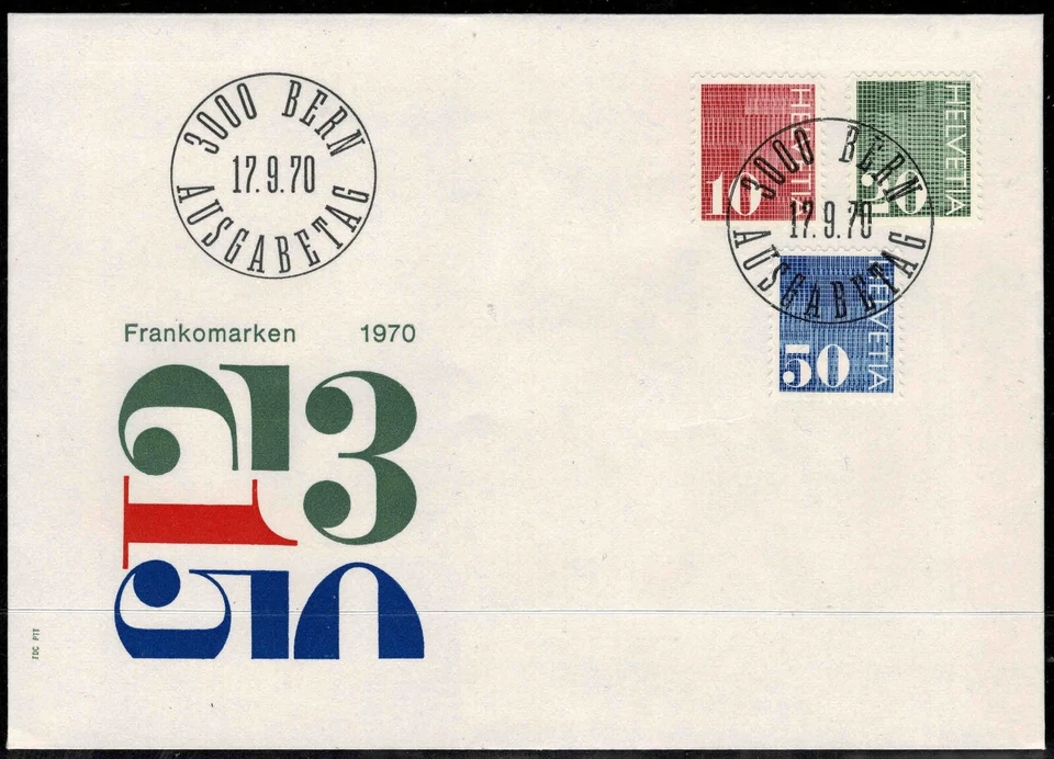 Switzerland 1970 Definitive Issues-Complete Set Of Three Coil Stamps  FDC - Mint - Image 1 of 1