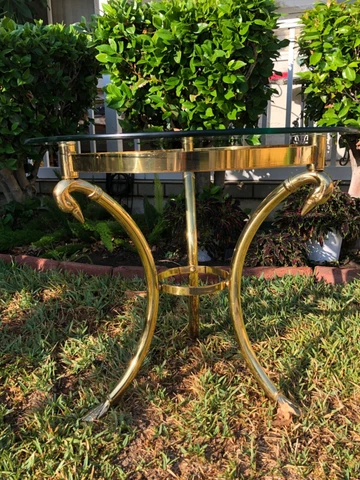Vintage Italian Brass 3 Corner Swan Head Coffee Table Cover