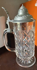 Vintage Cut Clear Glass Handled Stein(c) - Picture 1 of 12