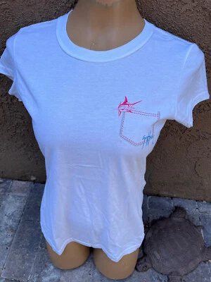 Guy Harvey Fish Graphics WHITE Cotton Tshirt - Junior's Sz S - NEW - Image 1 of 4