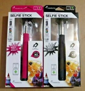 Pair of Travelocity Selfie Sticks, Pink & Black, Expands to 43" - Picture 1 of 4