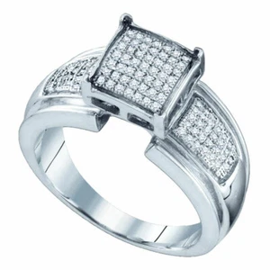 Sterling Silver Diamond Elevated Square Cluster Bridal Wedding Engagement Ring - Picture 1 of 1