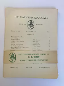 Undergraduate Poems Of T S Eliot in The Harvard Advocate Magazine November 1948 - Picture 1 of 7