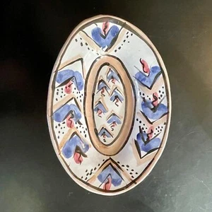10 X 7 Bright Glaze Red Ware Terra Cotta Serving Oval Dish Signed Primitive - Picture 1 of 5