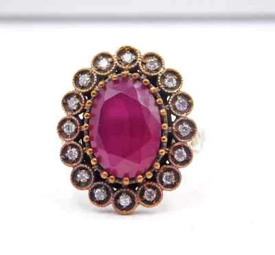 8.40 Gm Lab Created Ruby & C.Z. Stone 925 Sterling Silver Two Tone Ring 6.7" US - Image 1 of 4