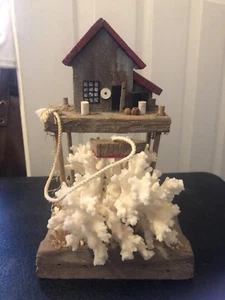 Homemade Seafood House With Large White Coral & Seashells Rustic OOAK - Picture 1 of 16