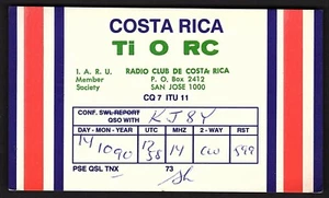 QSL QSO RADIO CARD "Ti 0 RC,1990,Radio Club De Costa Rica", San Jose (Q2672) - Bild 1 von 2
