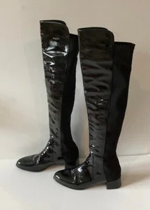 Stuart Weitzman Black Patent Leather & Textile Boots, Women's 38 (US 8) - Picture 1 of 4