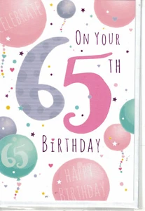 65th Birthday Card Female For Women Pink Balloons Lovely Verse 7"x5" Simon Elvin - Picture 1 of 3