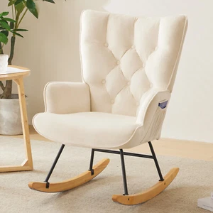 Flannel Indoor Rocking Chair Soft Padded Glider Parenting Chair w/ High Backrest - Picture 1 of 31
