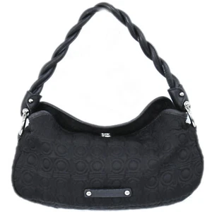 Mini bolso de mano Salvatore Ferragamo Gancini de lona negro plateado - Imagen 1 de 10