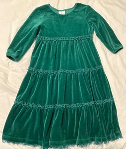 Hanna Andersson Green Velour Christmas Tiered Dress EUC Size 130 8 - Picture 1 of 2