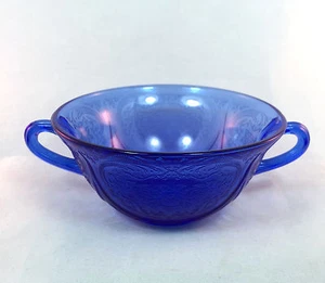 Hazel Atlas Depresión Vidrio Azul Cobalto Encaje Real Floral Crema Sopa Cuenco - Imagen 1 de 7