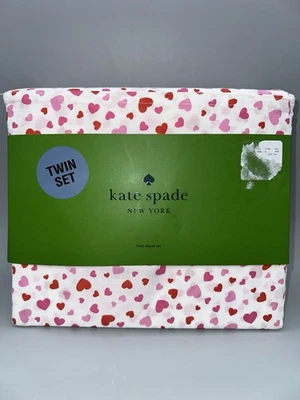 Juego de sábanas dobles Kate Spade blancas con corazones de San Valentín rojos y rosas algodón percal Foto 1 de 4