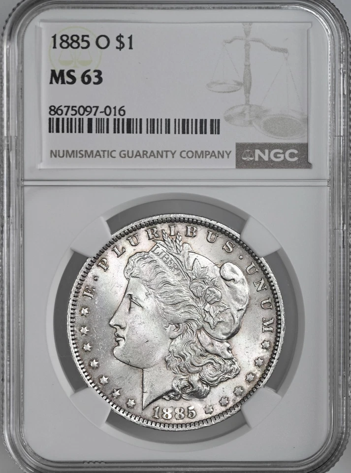Dólar de plata Morgan 1885-O $1 "como nuevo de Nueva Orleans" NGC MS63 #8675097-016 Foto 1 de 4