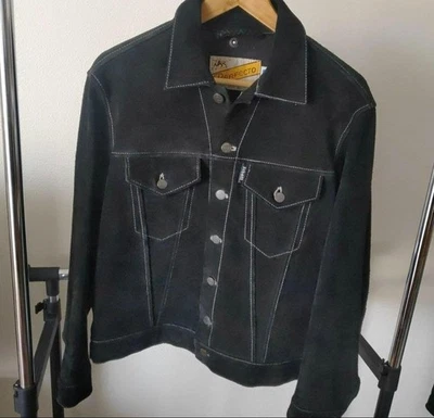 Schott Suede Leather Jacket Detachable Shearling Collar Black Mens M Authentic - Image 1 of 4