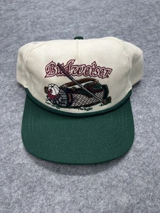 Vintage Budweiser Hat Cap Snap Back White Green Embroidered Golf Beer Mens 90s - Picture 1 of 7