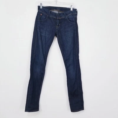 Jeans Hudson tiro bajo lavado oscuro ajustado denim para mujer talla 26 solapa bolsillo trasero Foto 1 de 4