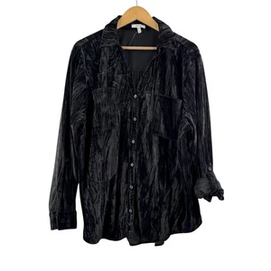 Maurice's schwarzes Samt Button Down Hemd Rollriegel Ärmel 2X Whimsigoth - Bild 1 von 6