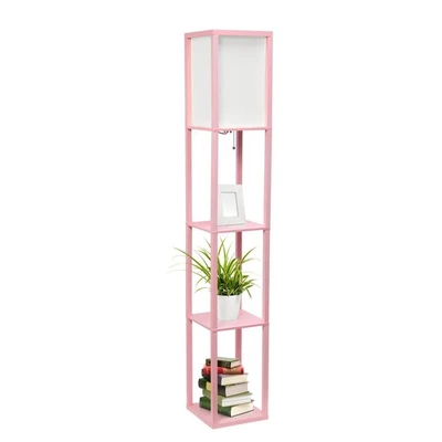 LF1014-LPK Etagere Organizer Storage Shelf Linen Shade Floor Lamp, Light Pink - Image 1 of 4