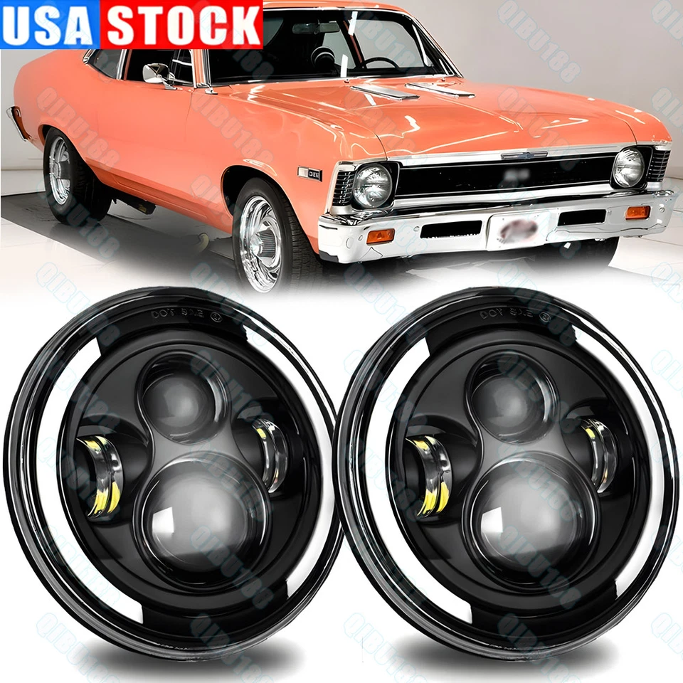 Faros LED redondos de 7" para Chevrolet Camaro 1967-1981 Halo DRL ojos de ángel Foto 1 de 4