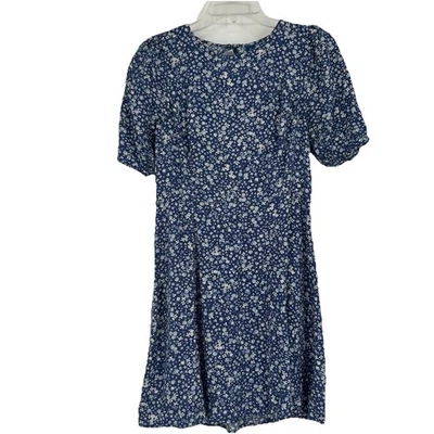 Antiguo Mini Vestido Boho Cottagecore Azul Marino Ditsy Floral Calado Talla M Foto 1 de 4
