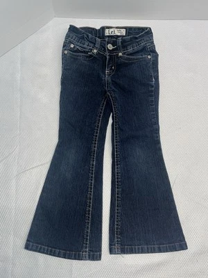 Vintage años 90 Y2K L.E.I. Pantalones de mezclilla para niñas jóvenes talla 4 ajustados con fondo acampanado bordado Foto 1 de 4