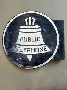 Insegna Flangia Metallo Telefono Pubblico Campana Doppio Lato Originale Vintage 20" - Foto 1 di 4