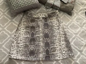 NEW LOOK Snake Print Denim Skirt UK 6 Ring Pull Zip Short Mini Going Out Casual - Picture 1 of 10