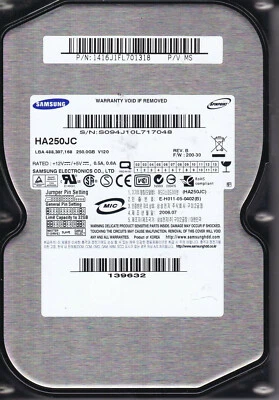 Samsung  HA250JC p/n: 1416J1FL701318 P/V MS sn: S09 fw: 200-30  250GB IDE B6-15 - Image 1 of 3