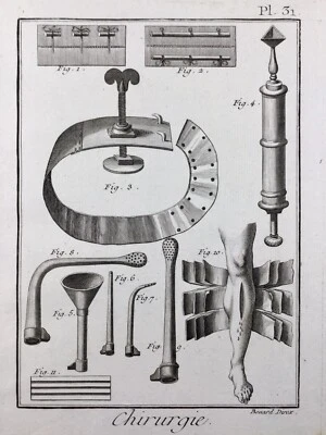 Surgery 1779 Medicine Instrument Surgeon Rare Engraving Encyclopedia Diderot - Image 1 of 3