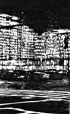 Pincel de arte original y tinta paisaje sitio de construcción Foto 1 de 2