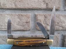RARE VINTAGE BROWNING GERMANY 3 BLADE POCKET KNIFE WITH STAG HANDLES