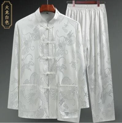 Mens Chinese Kung Fu Sets Taichi Tang Suit Top +Pant Martial Arts Wushu Customes - Image 1 of 4