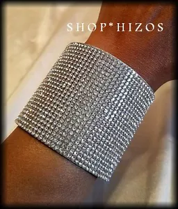 GOLD or SILVER PAVE CRYSTAL DANGLE RHINESTONE 2" or 2.5" CUFF BRACELET NEW - Picture 1 of 12