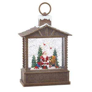 Raz Imports 10" SANTA LIGHTED WATER LOG CABIN 4040511-Timer-USB-BO - Picture 1 of 1