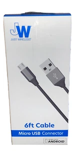 NEW Just Wireless 6 ft Micro USB Cable- Gray- Samsung, LG, HTC, Huawei - Picture 1 of 1