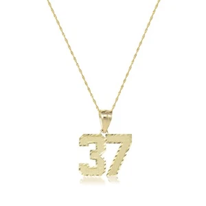 10K Yellow Gold Custom Two Digit Number Pendant Singapore Chain Necklace Set - Picture 1 of 2