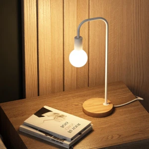 Industrial Table Light Wooden Desk Lamp Bedside Study Reading Light E27 White - Picture 1 of 10