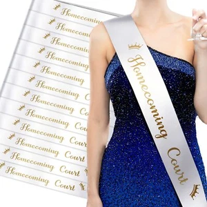 Homecoming Court Satin Sashes Gold Print for Graduation or Party Decor - Picture 1 of 7