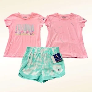 Champion Girls Active Tees and Shorts Set Size M 7/8 Pink Aqua - Picture 1 of 14