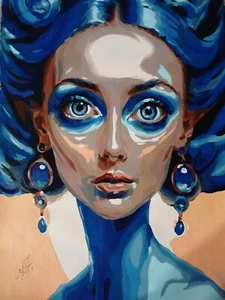 Acrylic Portrait poster Of girl with the blue hair (handmade) - Picture 1 of 3