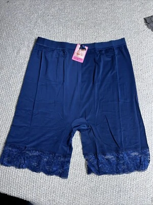 New ANGELINA Pettipants Womens 4XL Blue Panty High Waist Lace Satin Feel - Image 1 of 4