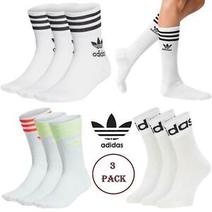 Adidas Originals Ladies Socks Solid Crew Logo Womens Sports Casual Socks 3 Pack